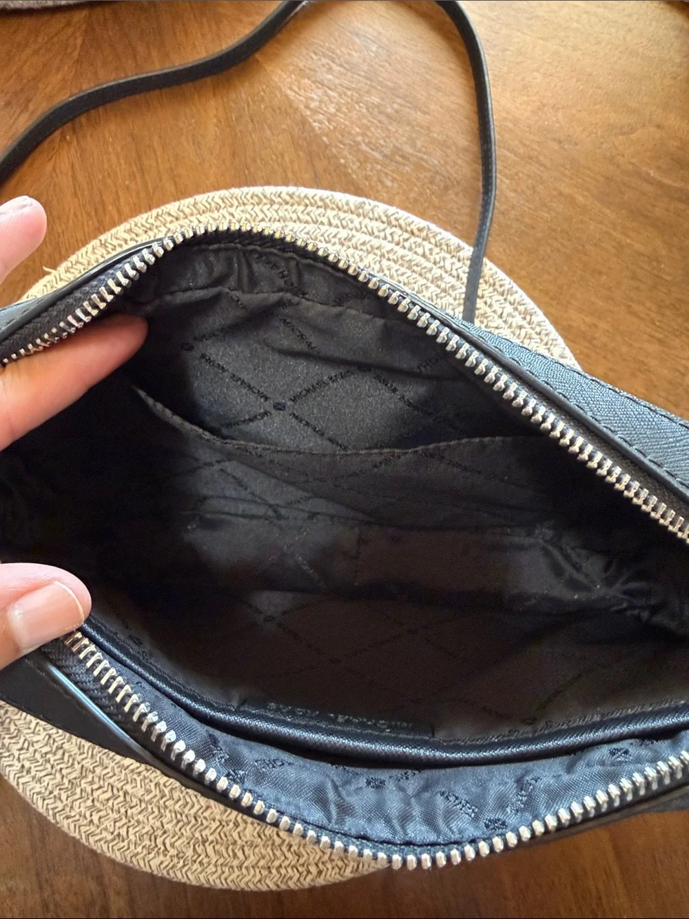 Michael Kors Black Logo-Print Shoulder Bag with Gold Hardware